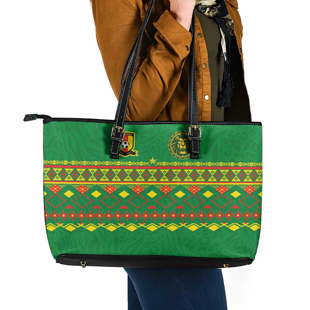 Cameroon Football Leather Tote Bag Tribal Motifs Green Color - Wonder Print Shop