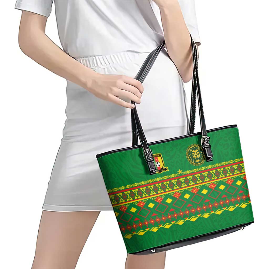 Cameroon Football Leather Tote Bag Tribal Motifs Green Color - Wonder Print Shop
