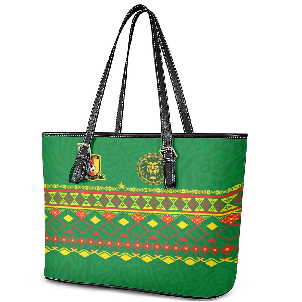 Cameroon Football Leather Tote Bag Tribal Motifs Green Color - Wonder Print Shop