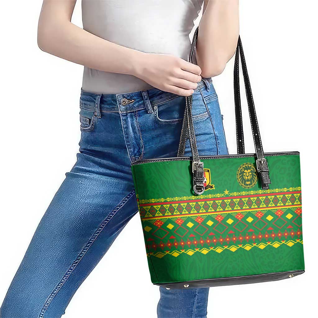 Cameroon Football Leather Tote Bag Tribal Motifs Green Color - Wonder Print Shop