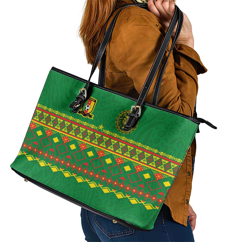 Cameroon Football Leather Tote Bag Tribal Motifs Green Color - Wonder Print Shop