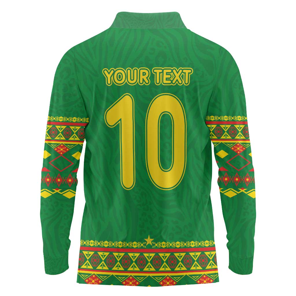 Custom Cameroon Football Long Sleeve Polo Shirt Tribal Motifs Green Color - Wonder Print Shop