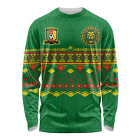 Custom Cameroon Football Long Sleeve Shirt Tribal Motifs Green Color - Wonder Print Shop