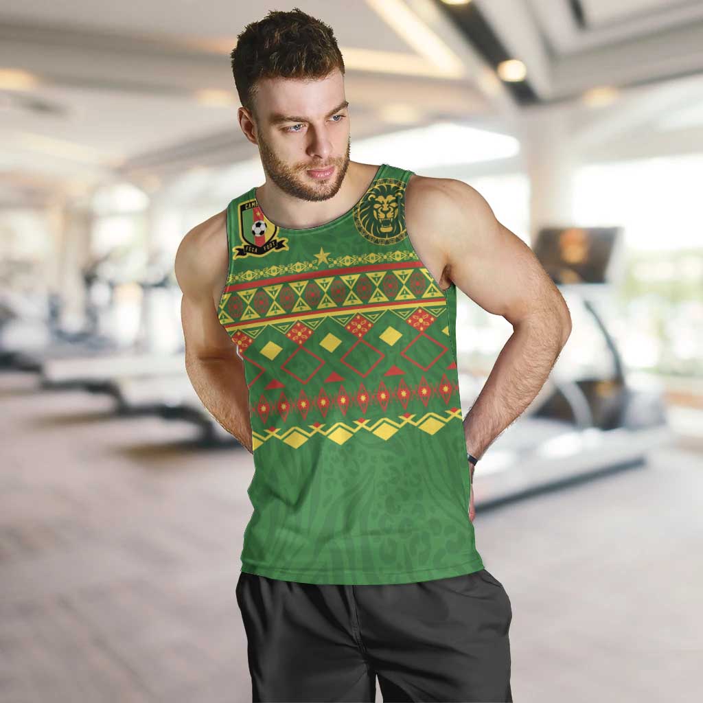 Custom Cameroon Football Men Tank Top Tribal Motifs Green Color - Wonder Print Shop