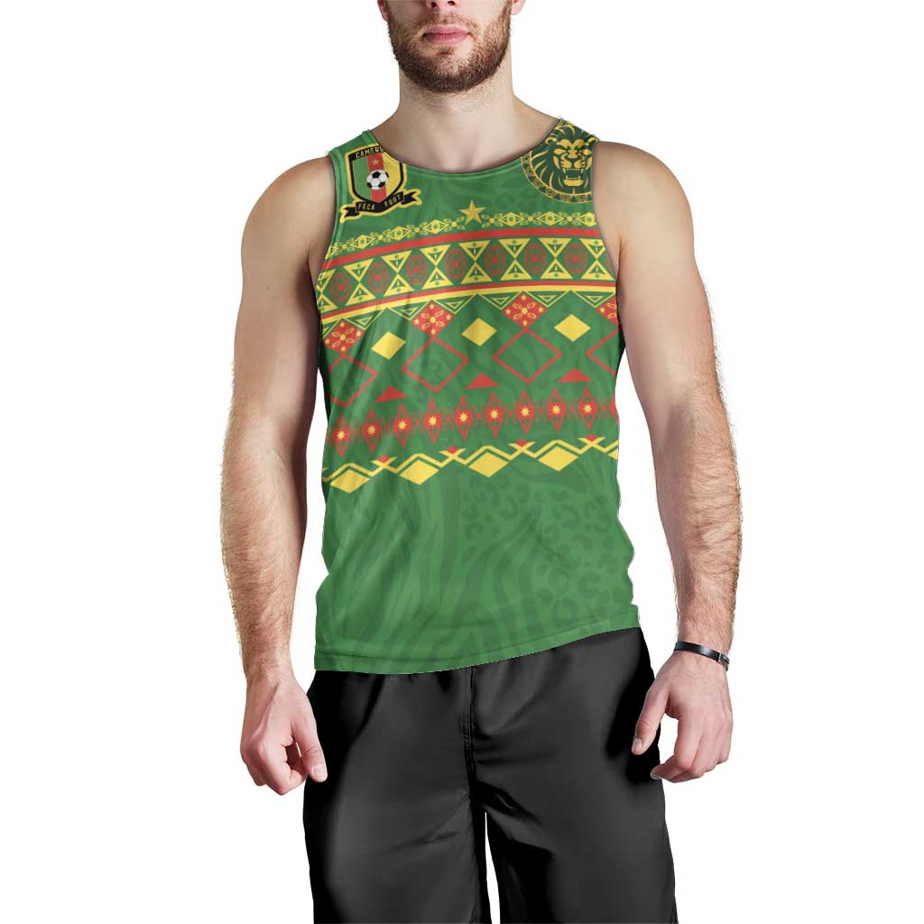 Custom Cameroon Football Men Tank Top Tribal Motifs Green Color - Wonder Print Shop