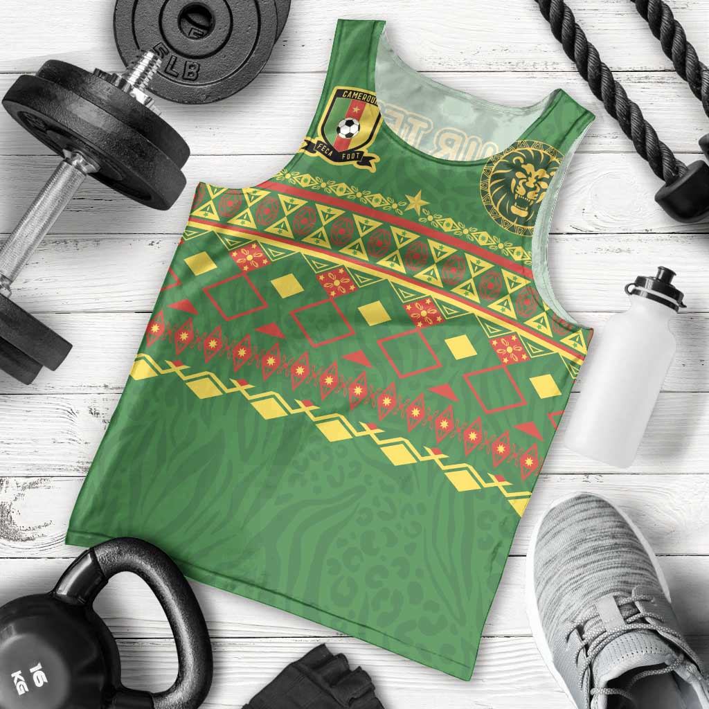 Custom Cameroon Football Men Tank Top Tribal Motifs Green Color - Wonder Print Shop