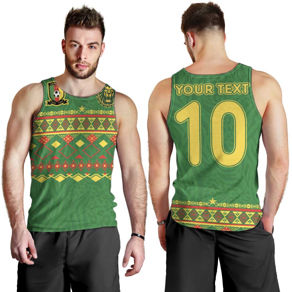 Custom Cameroon Football Men Tank Top Tribal Motifs Green Color - Wonder Print Shop