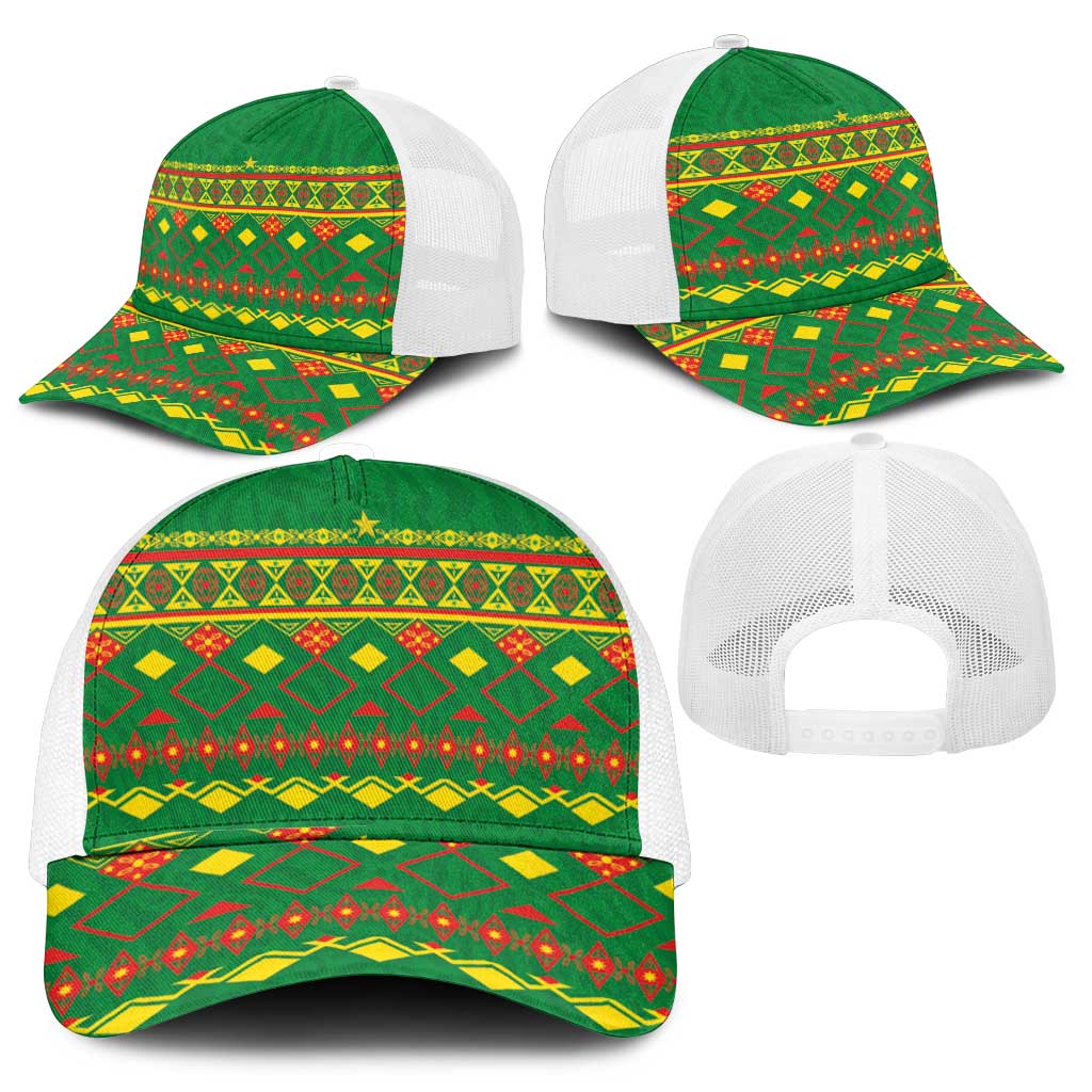 Cameroon Football Mesh Trucker Cap Tribal Motifs Green Color - Wonder Print Shop