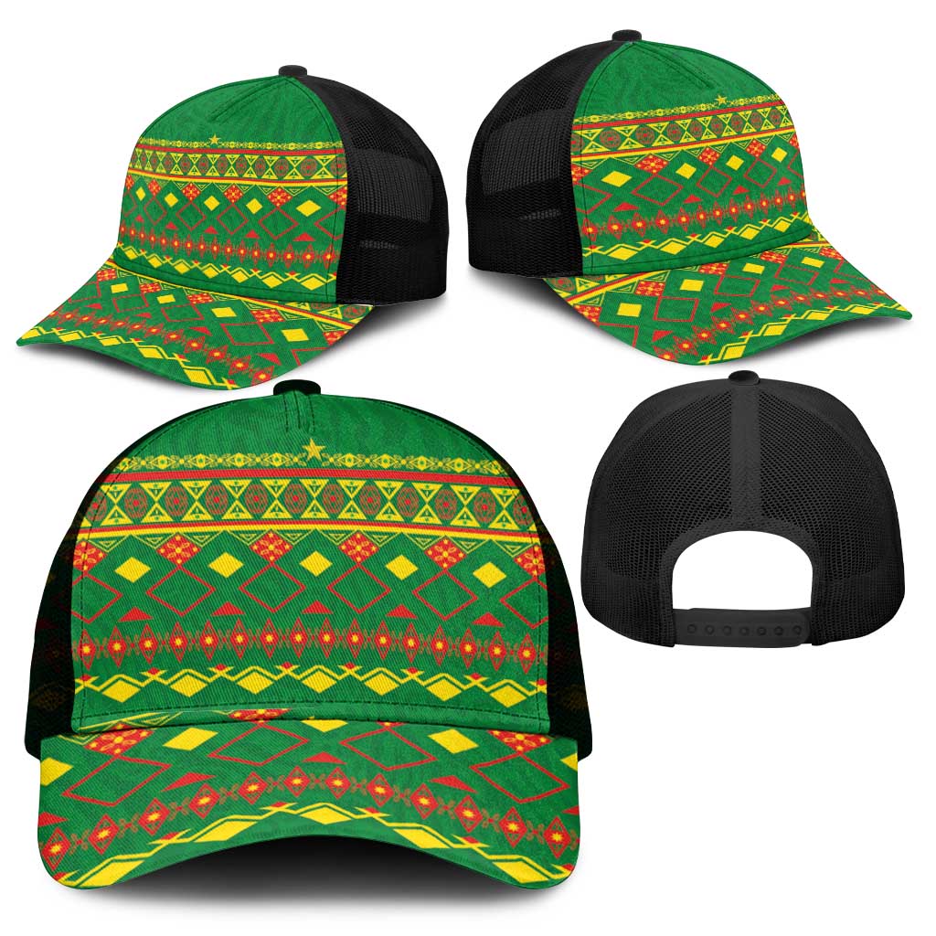 Cameroon Football Mesh Trucker Cap Tribal Motifs Green Color - Wonder Print Shop