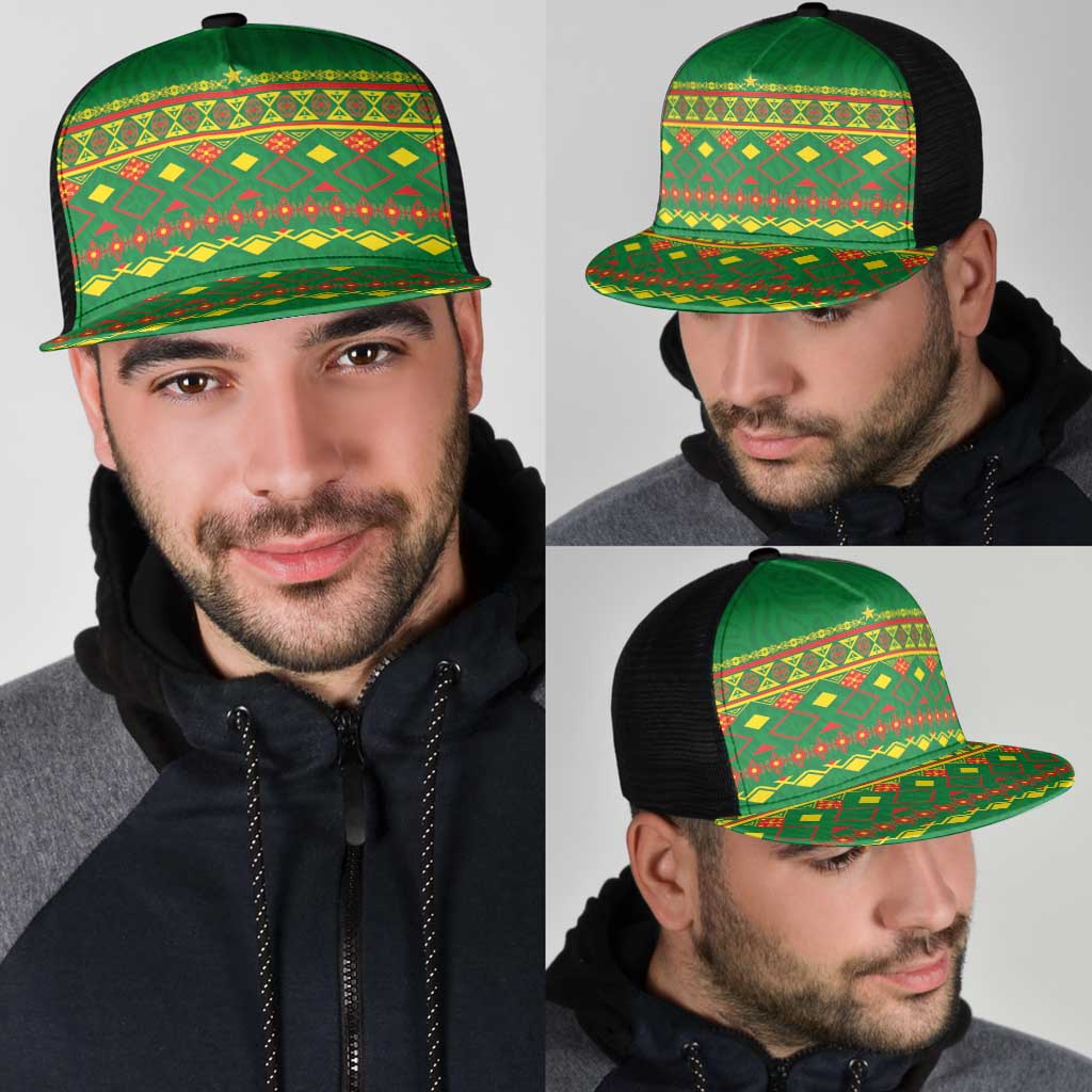 Cameroon Football Mesh Trucker Cap Tribal Motifs Green Color - Wonder Print Shop