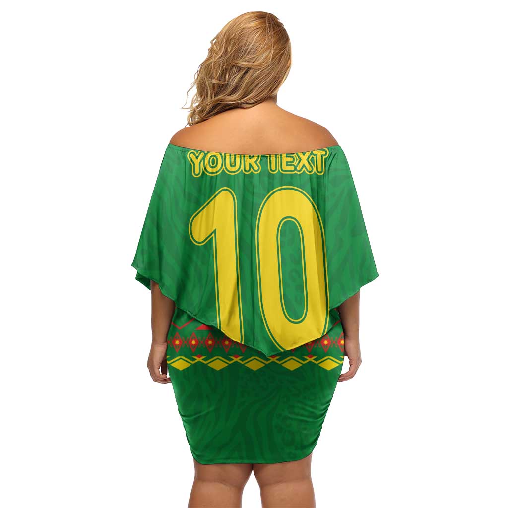 Custom Cameroon Football Off Shoulder Short Dress Tribal Motifs Green Color - Wonder Print Shop