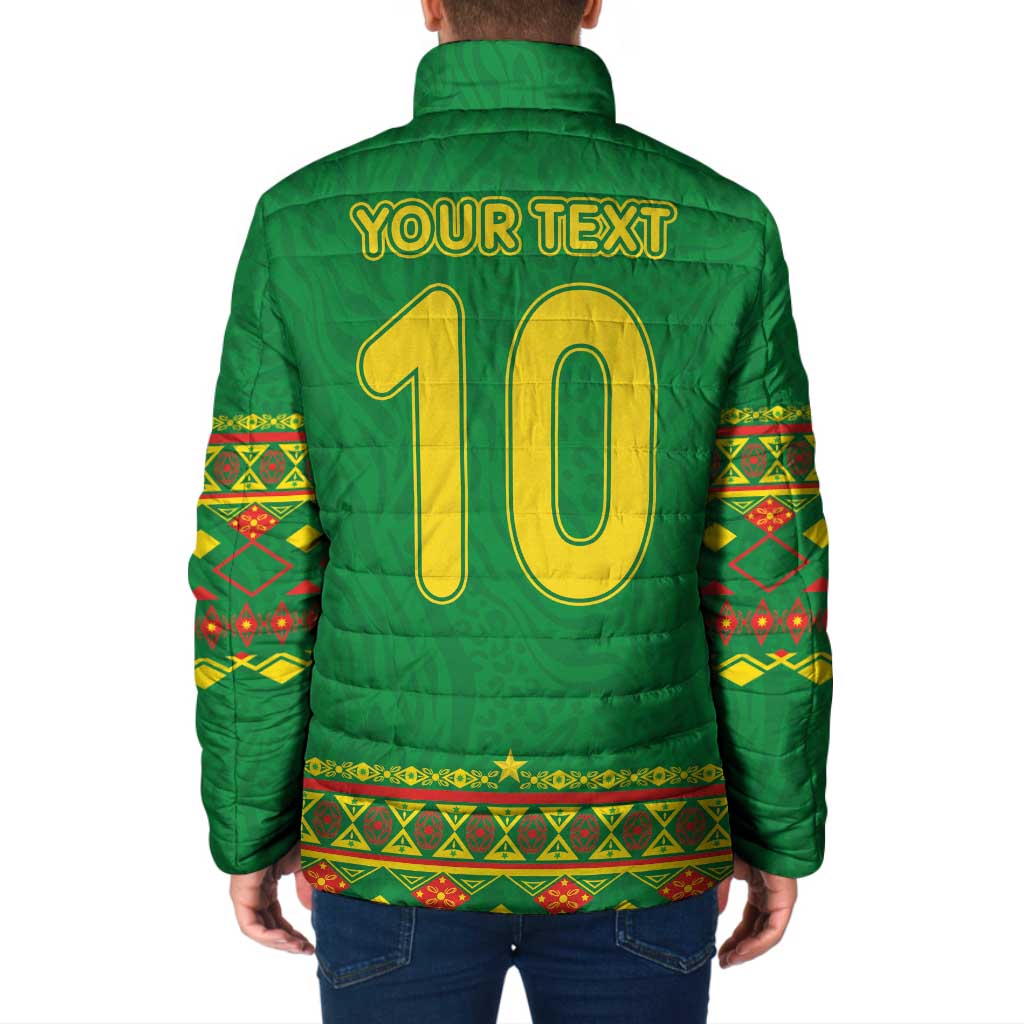 Custom Cameroon Football Padded Jacket Tribal Motifs Green Color - Wonder Print Shop