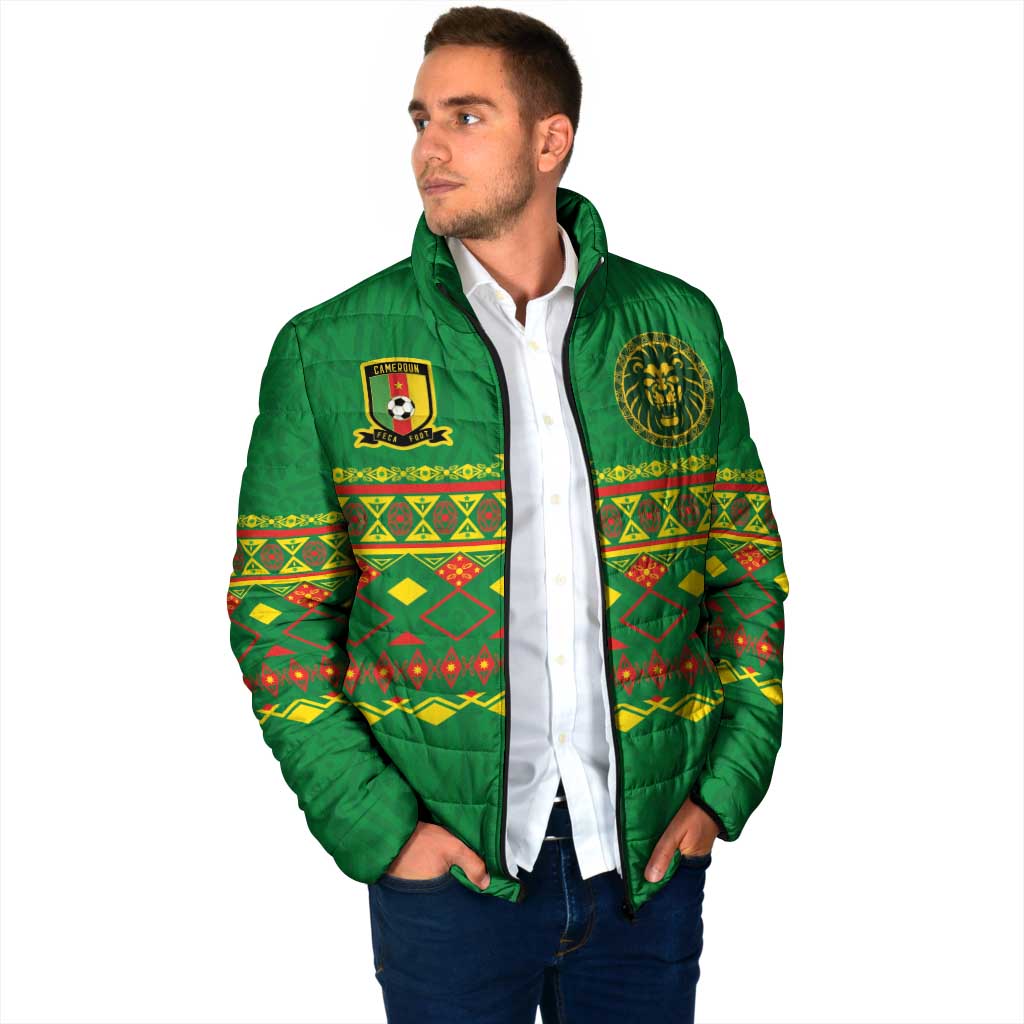 Custom Cameroon Football Padded Jacket Tribal Motifs Green Color - Wonder Print Shop