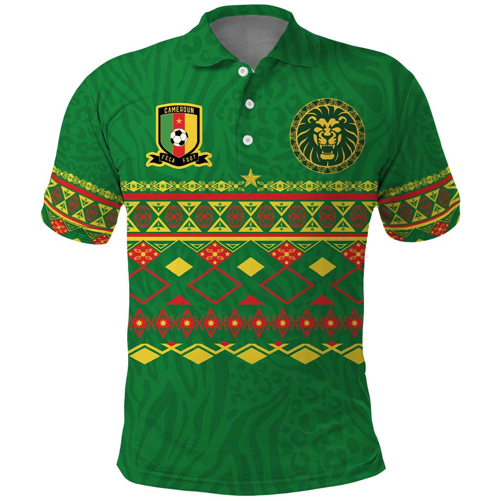 Custom Cameroon Football Polo Shirt Tribal Motifs Green Color - Wonder Print Shop