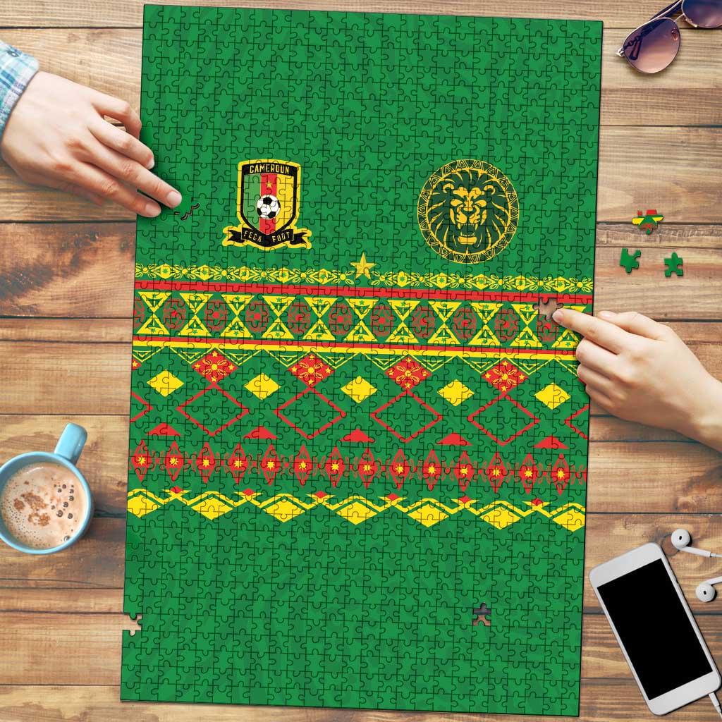 Cameroon Football Puzzle Tribal Motifs Green Color - Wonder Print Shop