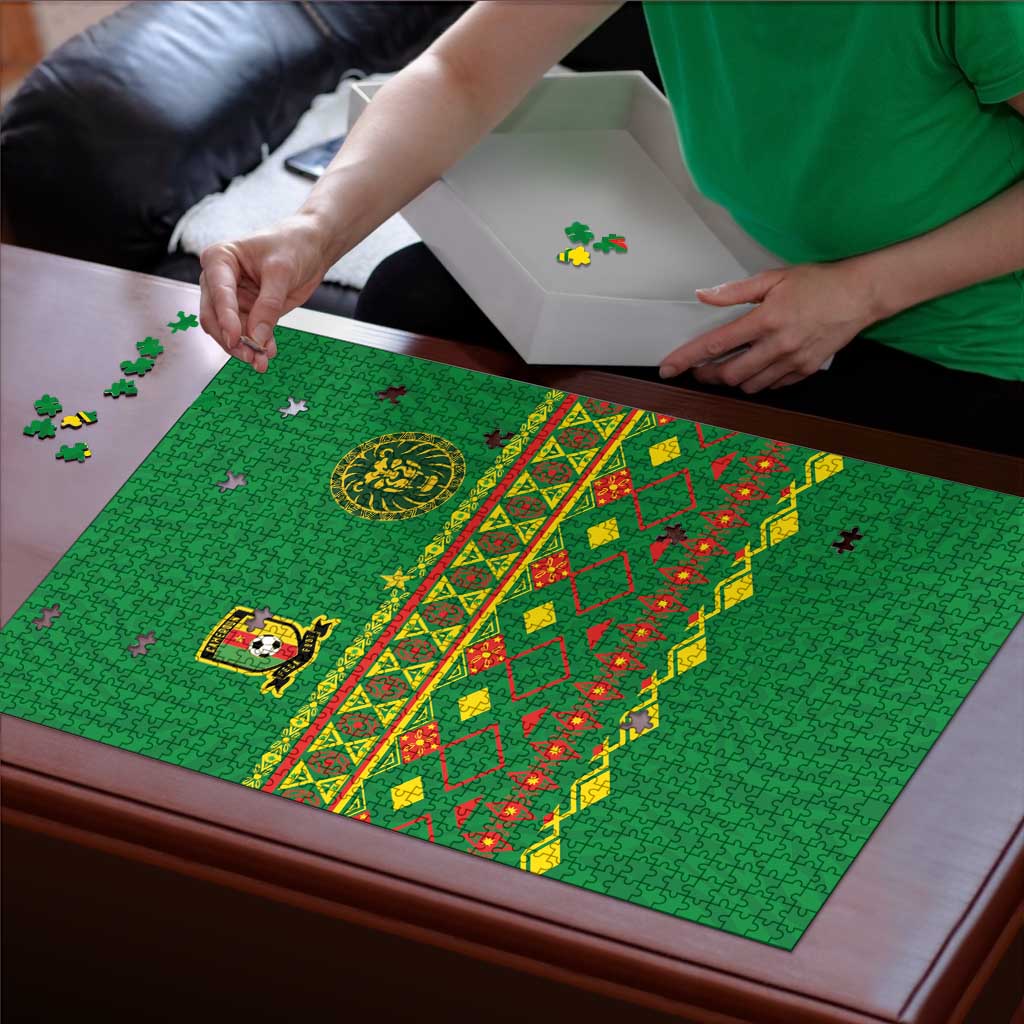 Cameroon Football Puzzle Tribal Motifs Green Color - Wonder Print Shop
