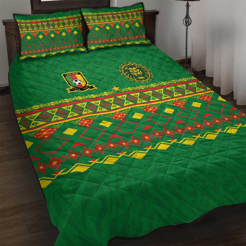 Cameroon Football Quilt Bed Set Tribal Motifs Green Color - Wonder Print Shop