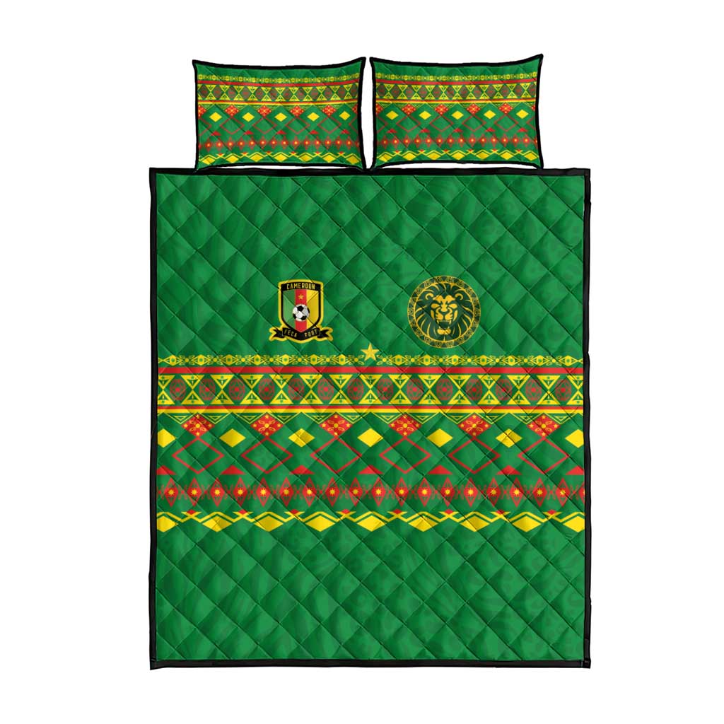 Cameroon Football Quilt Bed Set Tribal Motifs Green Color - Wonder Print Shop