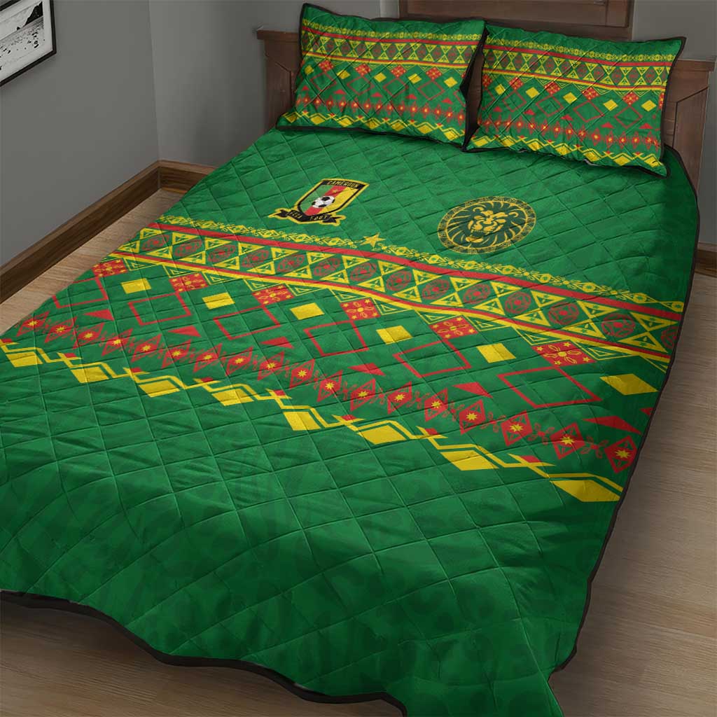 Cameroon Football Quilt Bed Set Tribal Motifs Green Color - Wonder Print Shop