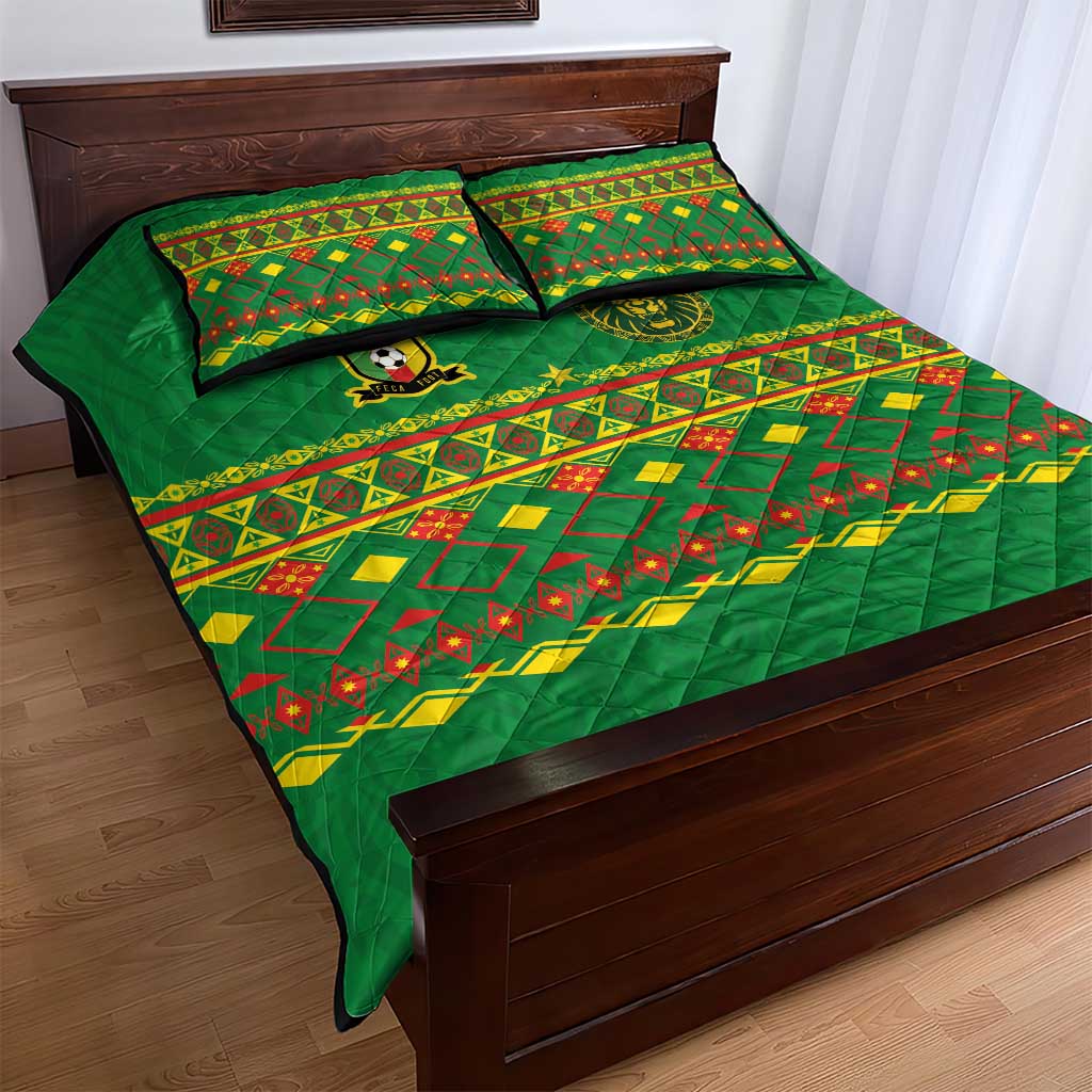 Cameroon Football Quilt Bed Set Tribal Motifs Green Color - Wonder Print Shop