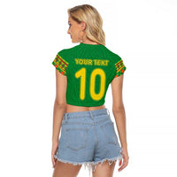 Custom Cameroon Football Raglan Cropped T Shirt Tribal Motifs Green Color - Wonder Print Shop