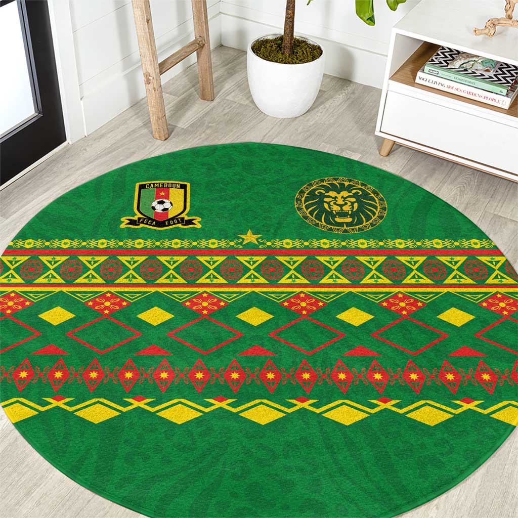 Cameroon Football Round Carpet Tribal Motifs Green Color - Wonder Print Shop