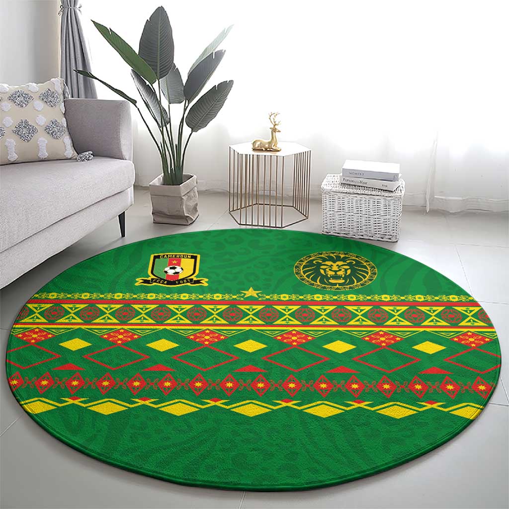 Cameroon Football Round Carpet Tribal Motifs Green Color - Wonder Print Shop