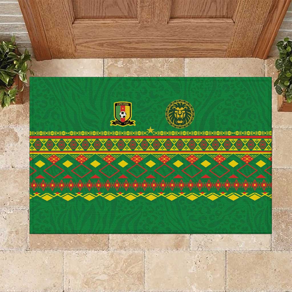 Cameroon Football Rubber Doormat Tribal Motifs Green Color - Wonder Print Shop