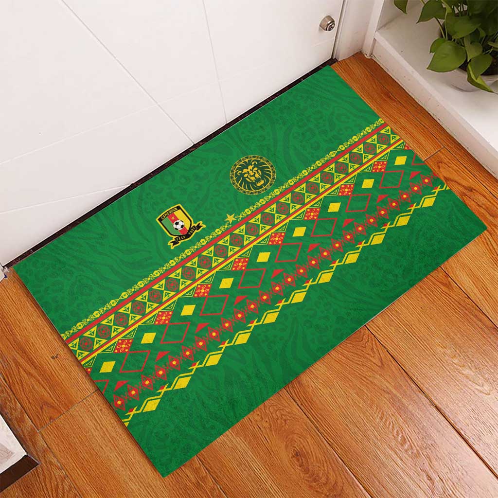Cameroon Football Rubber Doormat Tribal Motifs Green Color - Wonder Print Shop