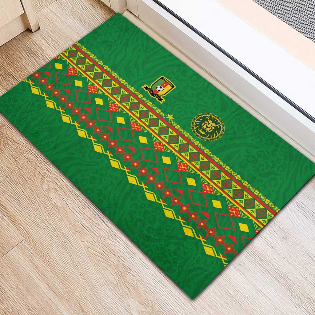 Cameroon Football Rubber Doormat Tribal Motifs Green Color - Wonder Print Shop