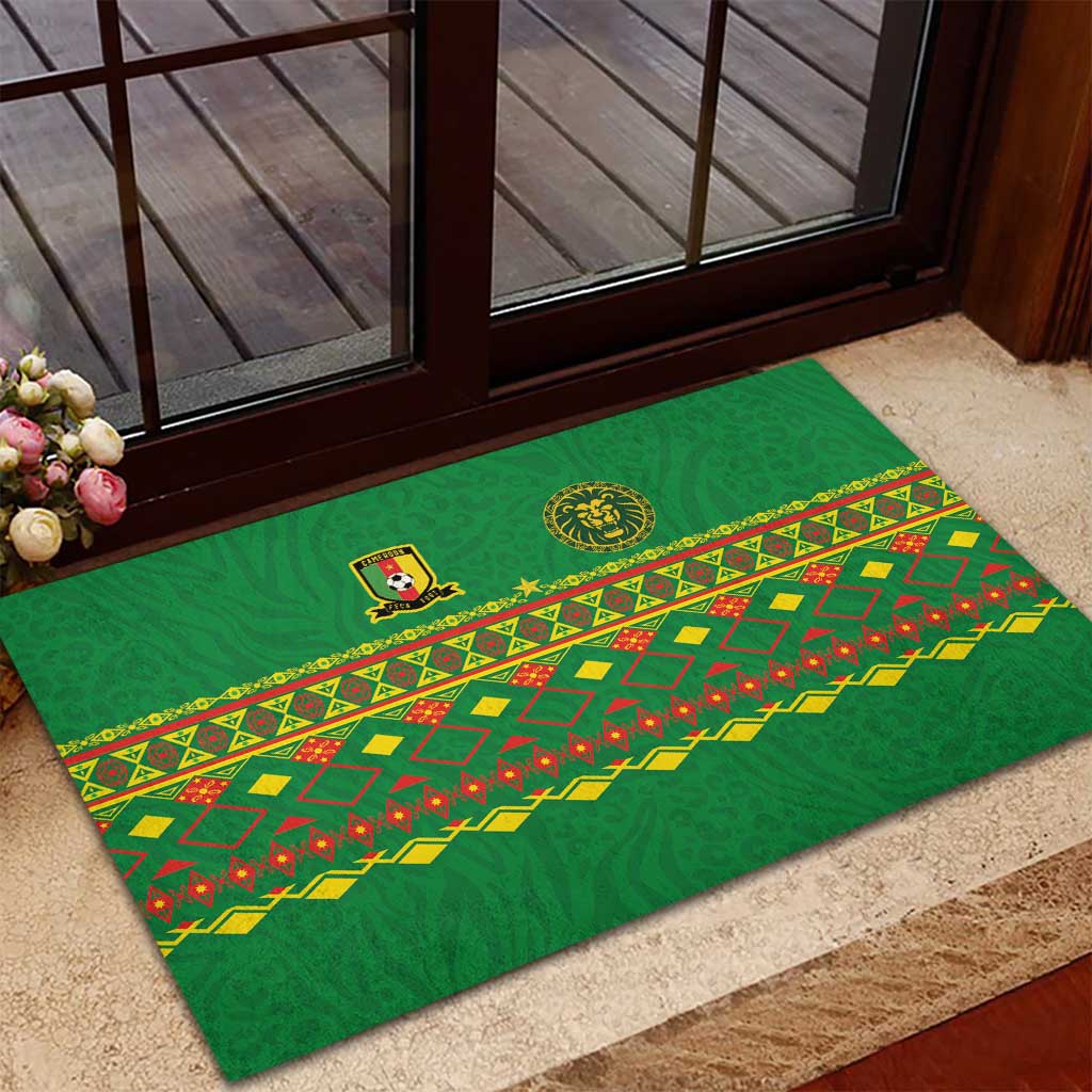 Cameroon Football Rubber Doormat Tribal Motifs Green Color - Wonder Print Shop