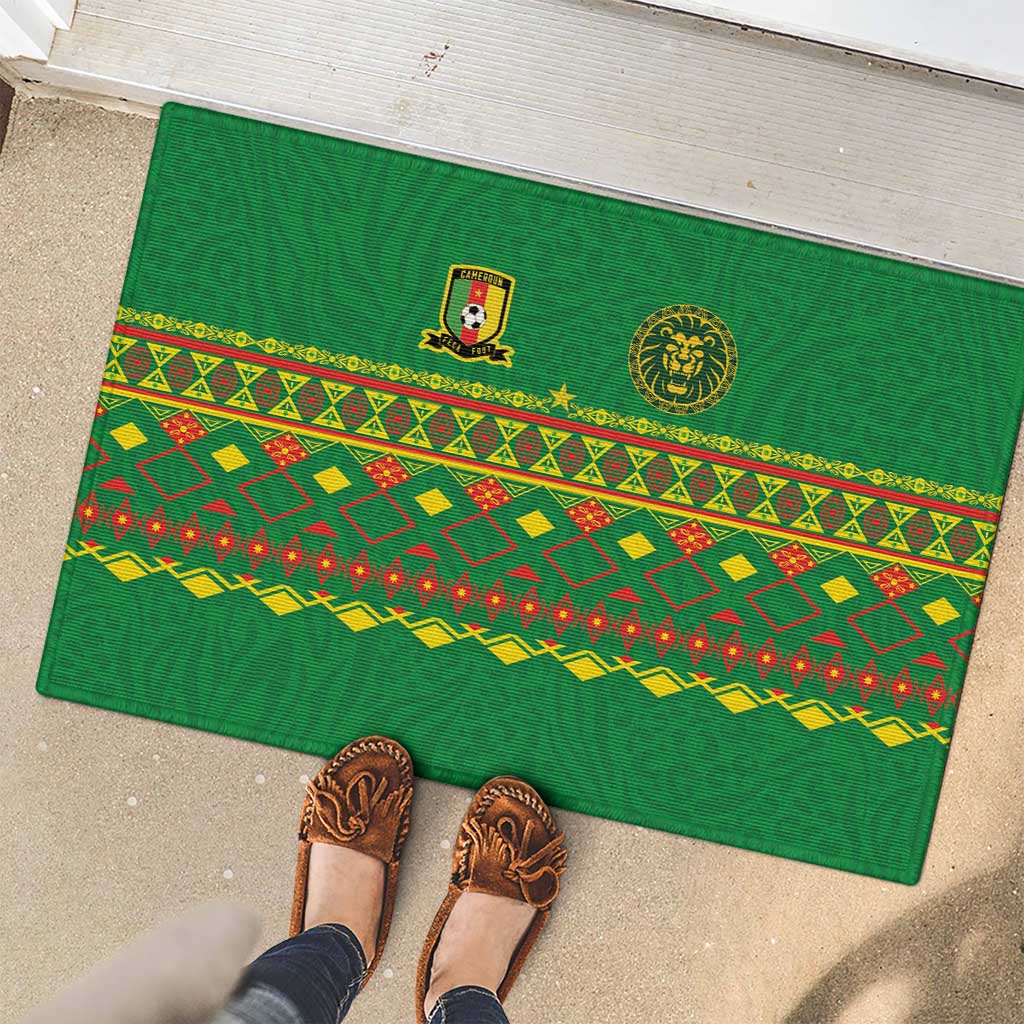 Cameroon Football Rubber Doormat Tribal Motifs Green Color - Wonder Print Shop