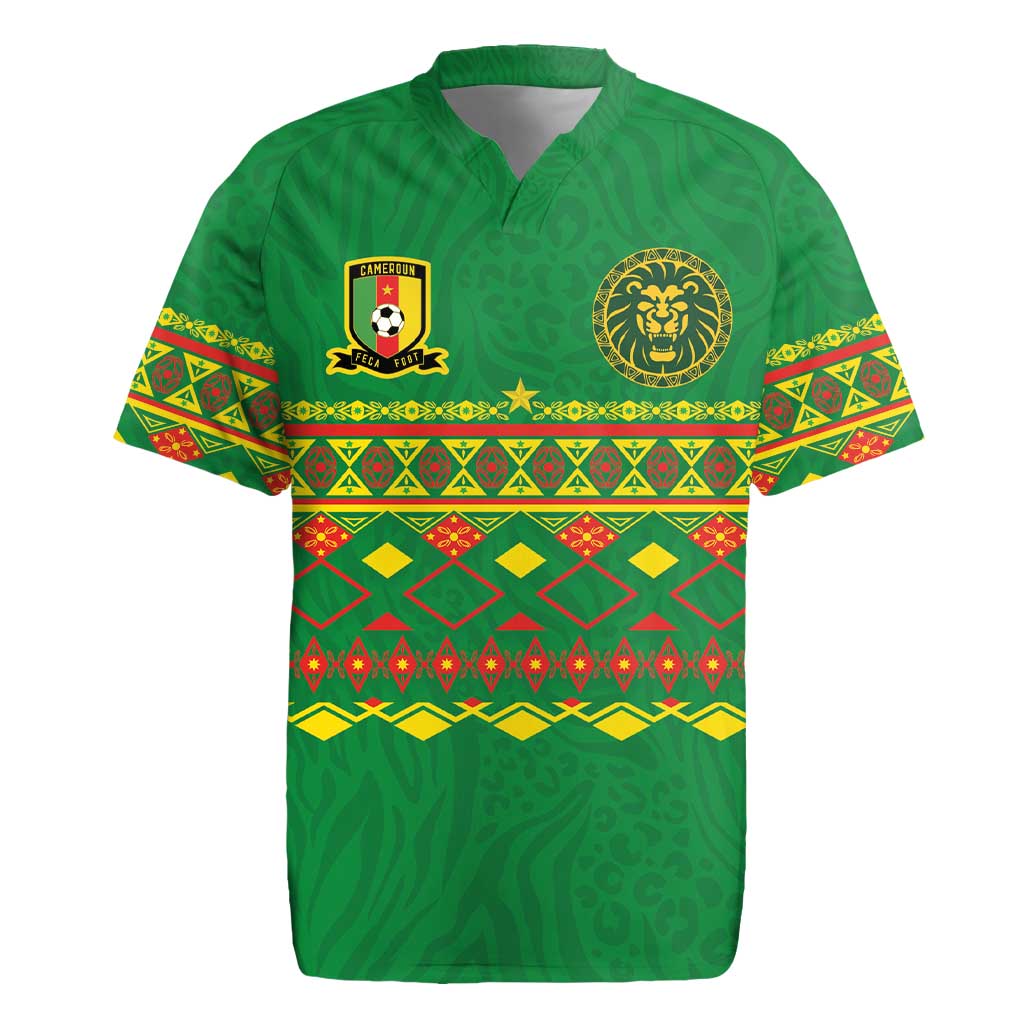 Custom Cameroon Football Rugby Jersey Tribal Motifs Green Color - Wonder Print Shop