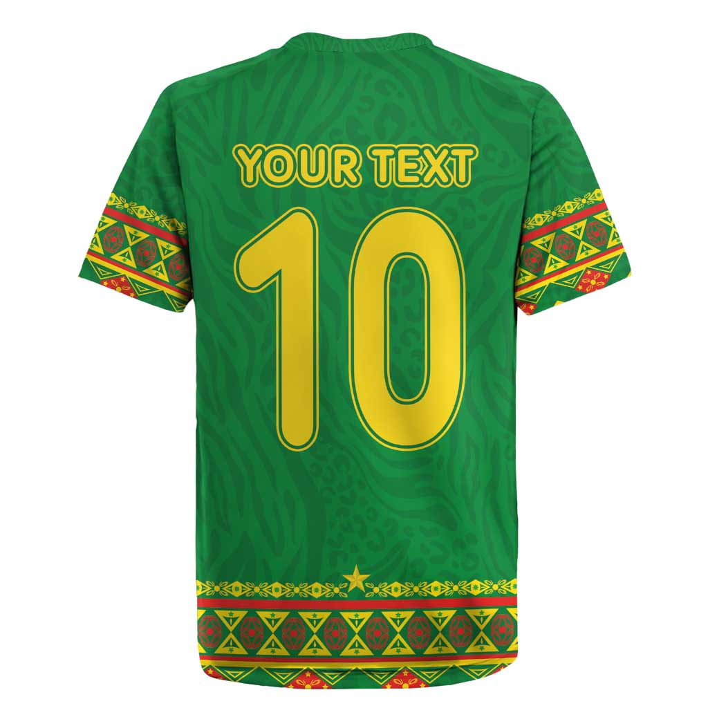 Custom Cameroon Football Rugby Jersey Tribal Motifs Green Color - Wonder Print Shop