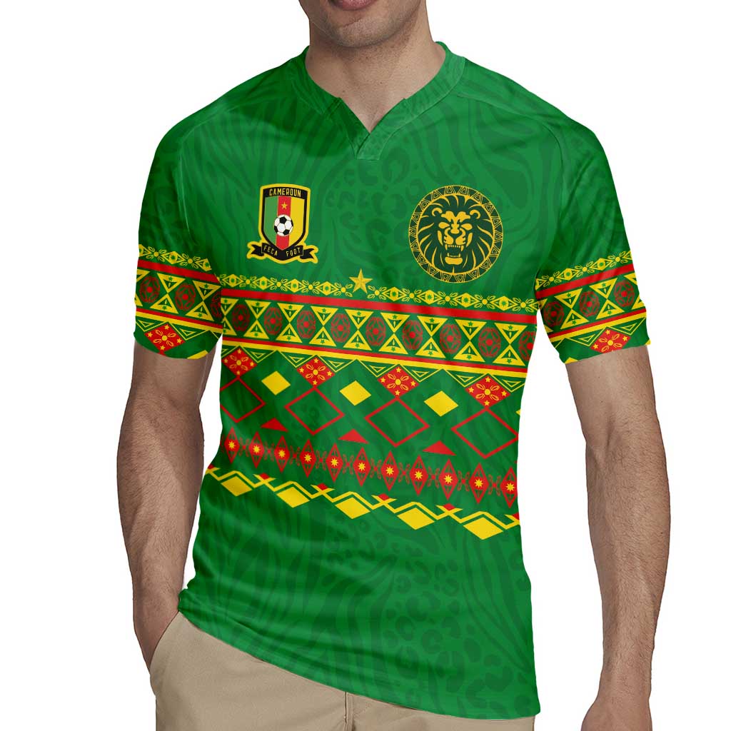 Custom Cameroon Football Rugby Jersey Tribal Motifs Green Color - Wonder Print Shop