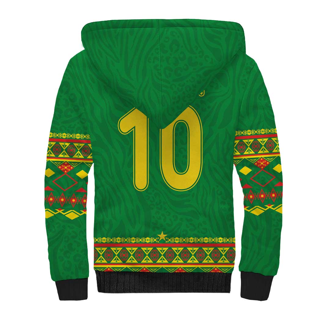 Custom Cameroon Football Sherpa Hoodie Tribal Motifs Green Color - Wonder Print Shop