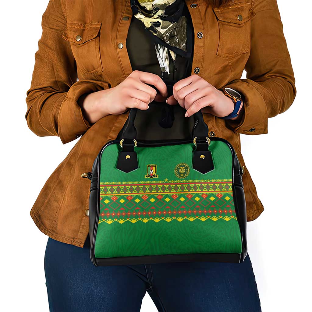 Cameroon Football Shoulder Handbag Tribal Motifs Green Color - Wonder Print Shop