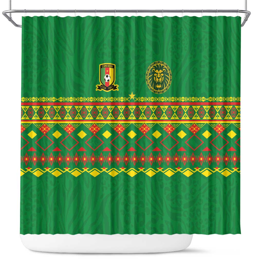 Cameroon Football Shower Curtain Tribal Motifs Green Color - Wonder Print Shop