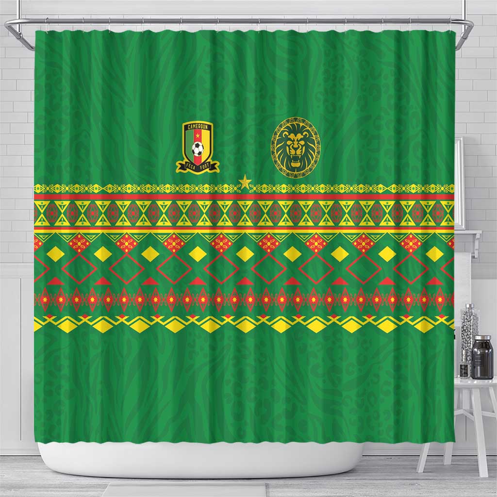 Cameroon Football Shower Curtain Tribal Motifs Green Color - Wonder Print Shop