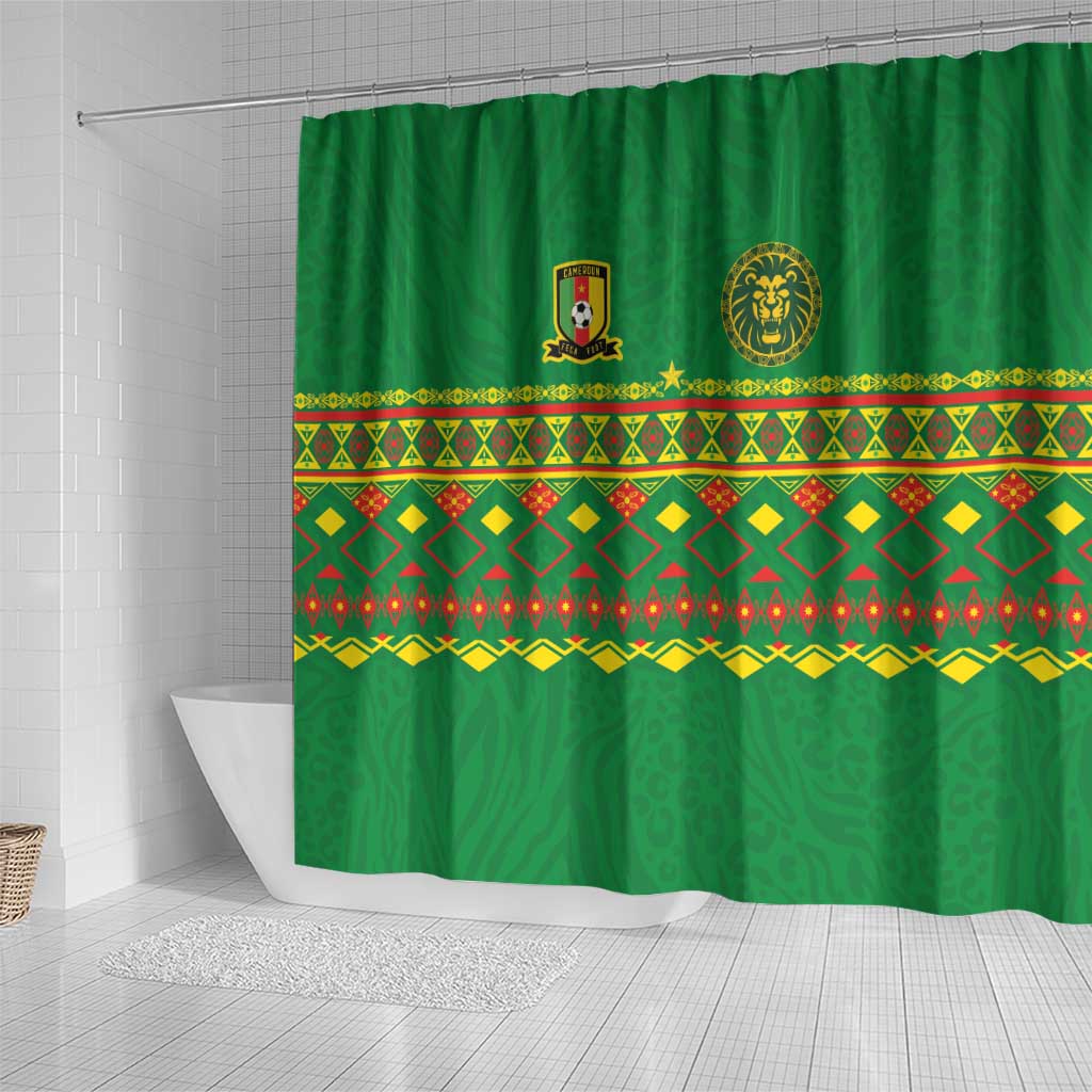 Cameroon Football Shower Curtain Tribal Motifs Green Color - Wonder Print Shop