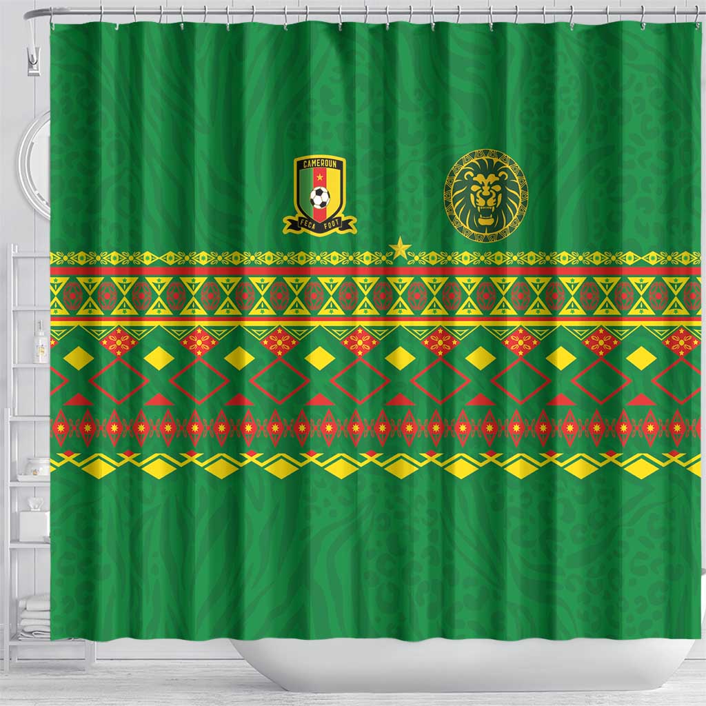 Cameroon Football Shower Curtain Tribal Motifs Green Color - Wonder Print Shop