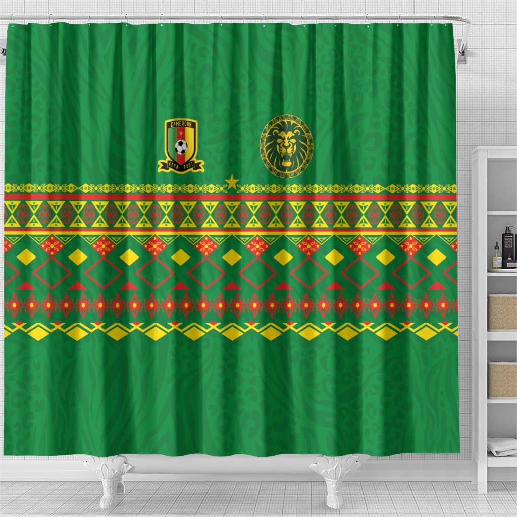 Cameroon Football Shower Curtain Tribal Motifs Green Color - Wonder Print Shop