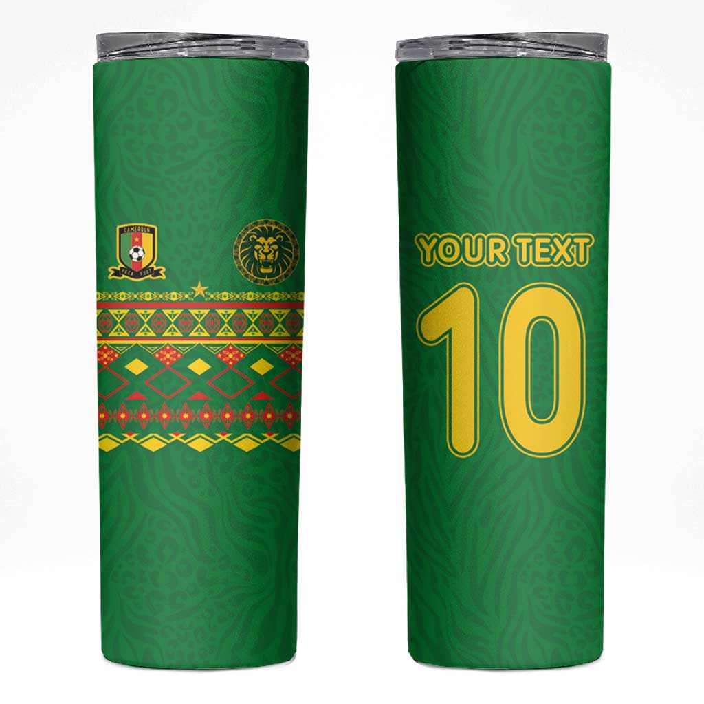 Custom Cameroon Football Skinny Tumbler Tribal Motifs Green Color - Wonder Print Shop