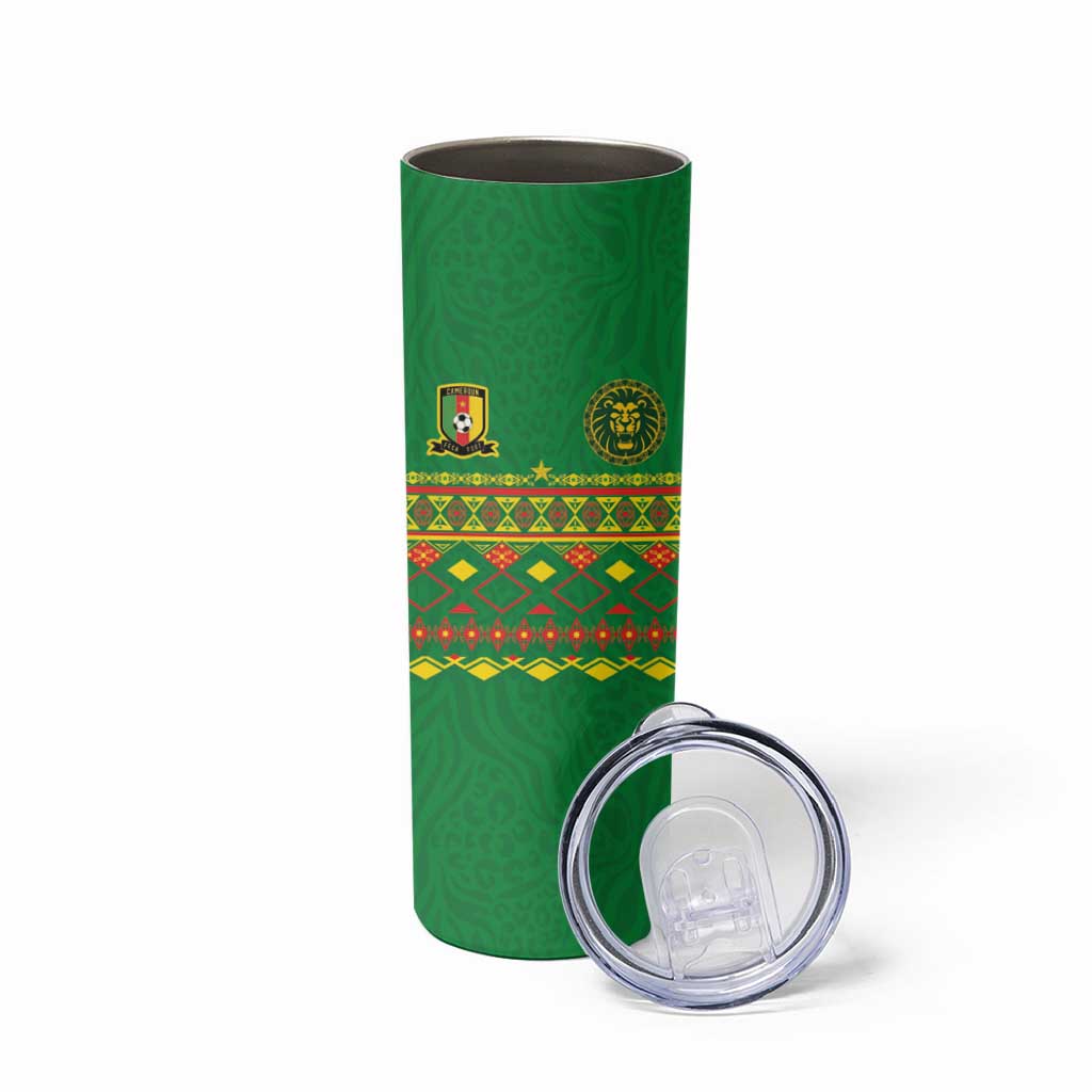 Custom Cameroon Football Skinny Tumbler Tribal Motifs Green Color - Wonder Print Shop
