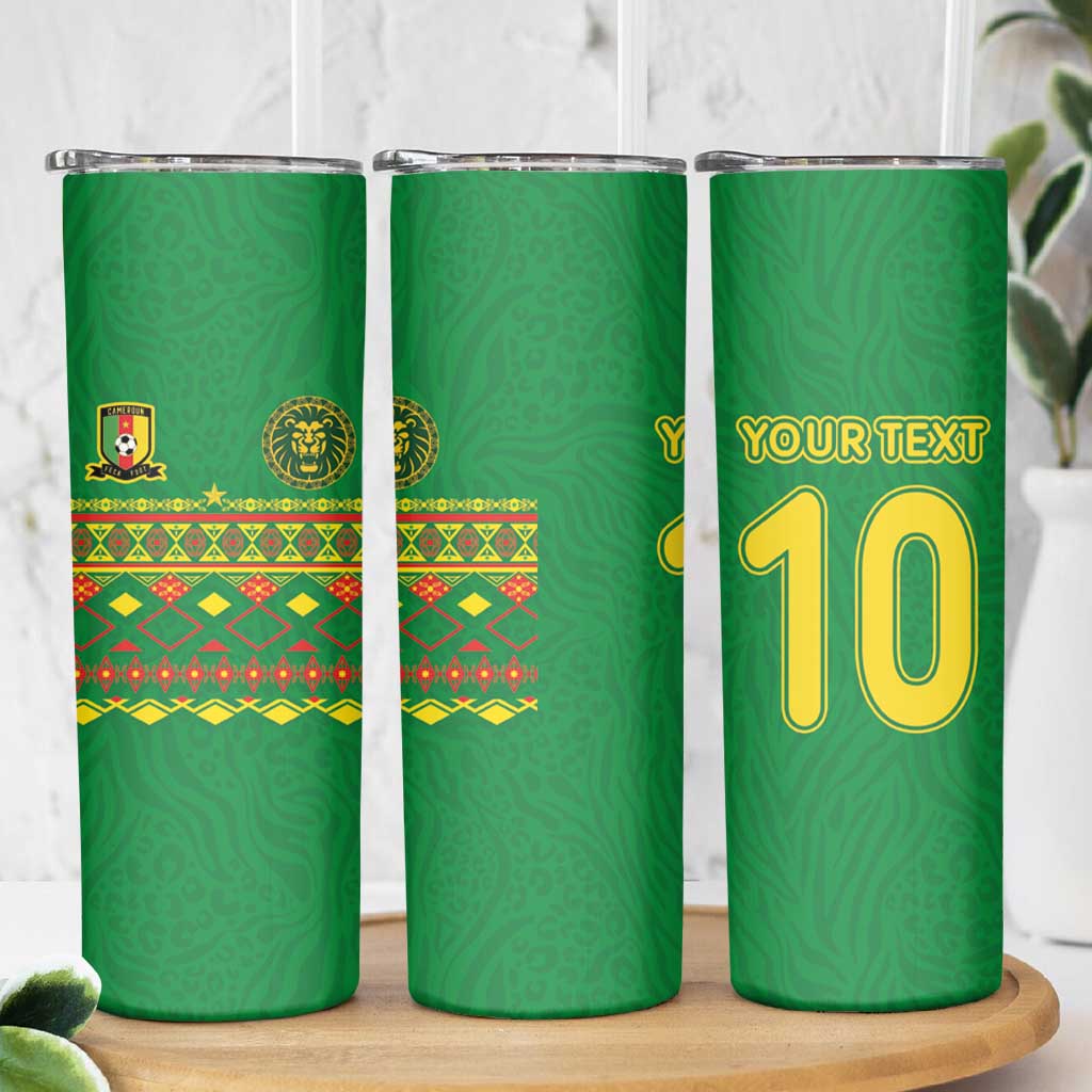 Custom Cameroon Football Skinny Tumbler Tribal Motifs Green Color - Wonder Print Shop