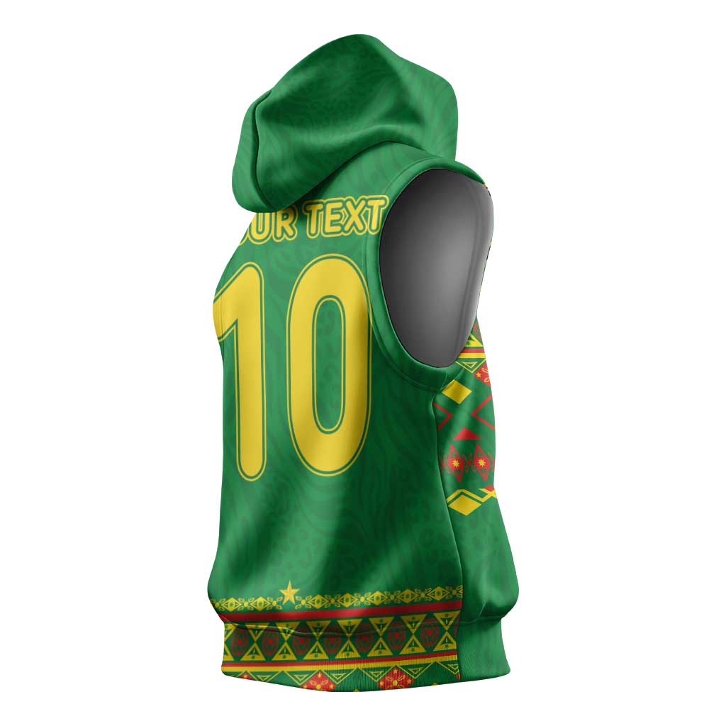 Custom Cameroon Football Sleeveless Hoodie Tribal Motifs Green Color - Wonder Print Shop