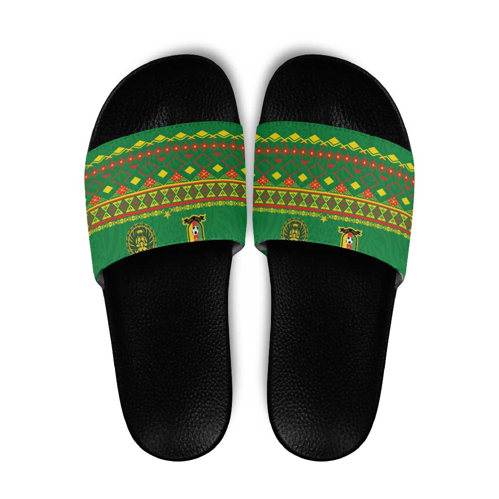 Cameroon Football Slide Sandals Tribal Motifs Green Color - Wonder Print Shop