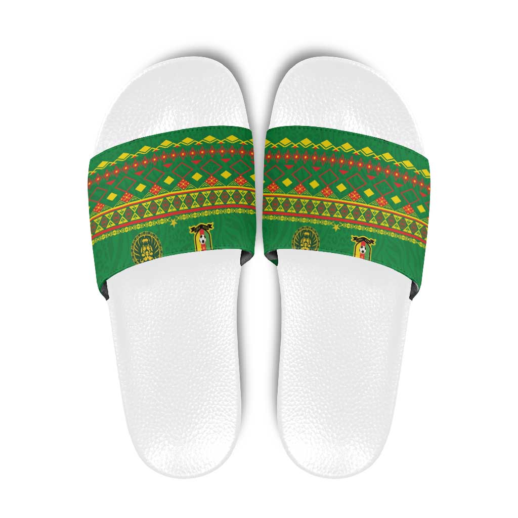 Cameroon Football Slide Sandals Tribal Motifs Green Color - Wonder Print Shop