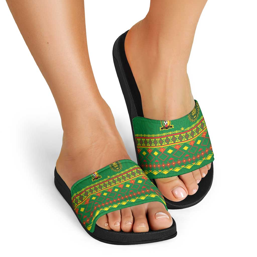 Cameroon Football Slide Sandals Tribal Motifs Green Color - Wonder Print Shop
