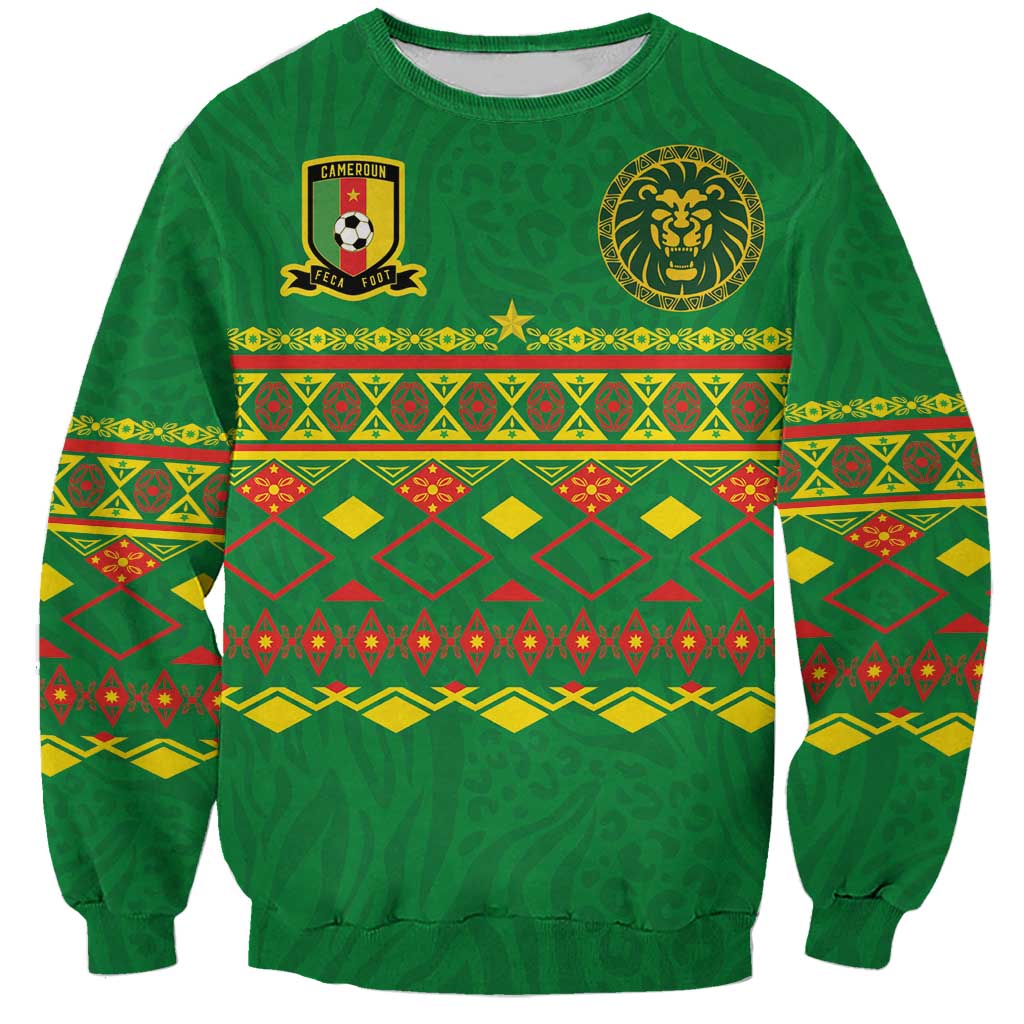 Custom Cameroon Football Sweatshirt Tribal Motifs Green Color - Wonder Print Shop